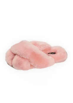 Baby Pink Deep Criss Cross Sheepskin Slippers