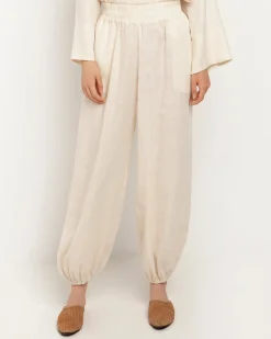 Beige Cargo Linen Trousers