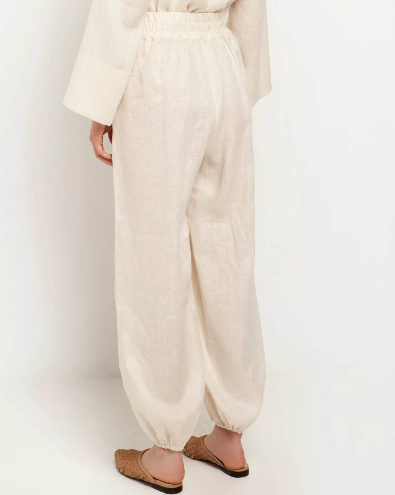 Beige Cargo Linen Trousers