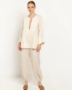 Beige Cargo Linen Trousers