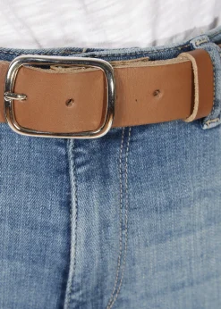'Benay' Brown Belt With Silver Buckle