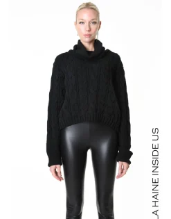 Black Cable Knit Rollneck Sweater