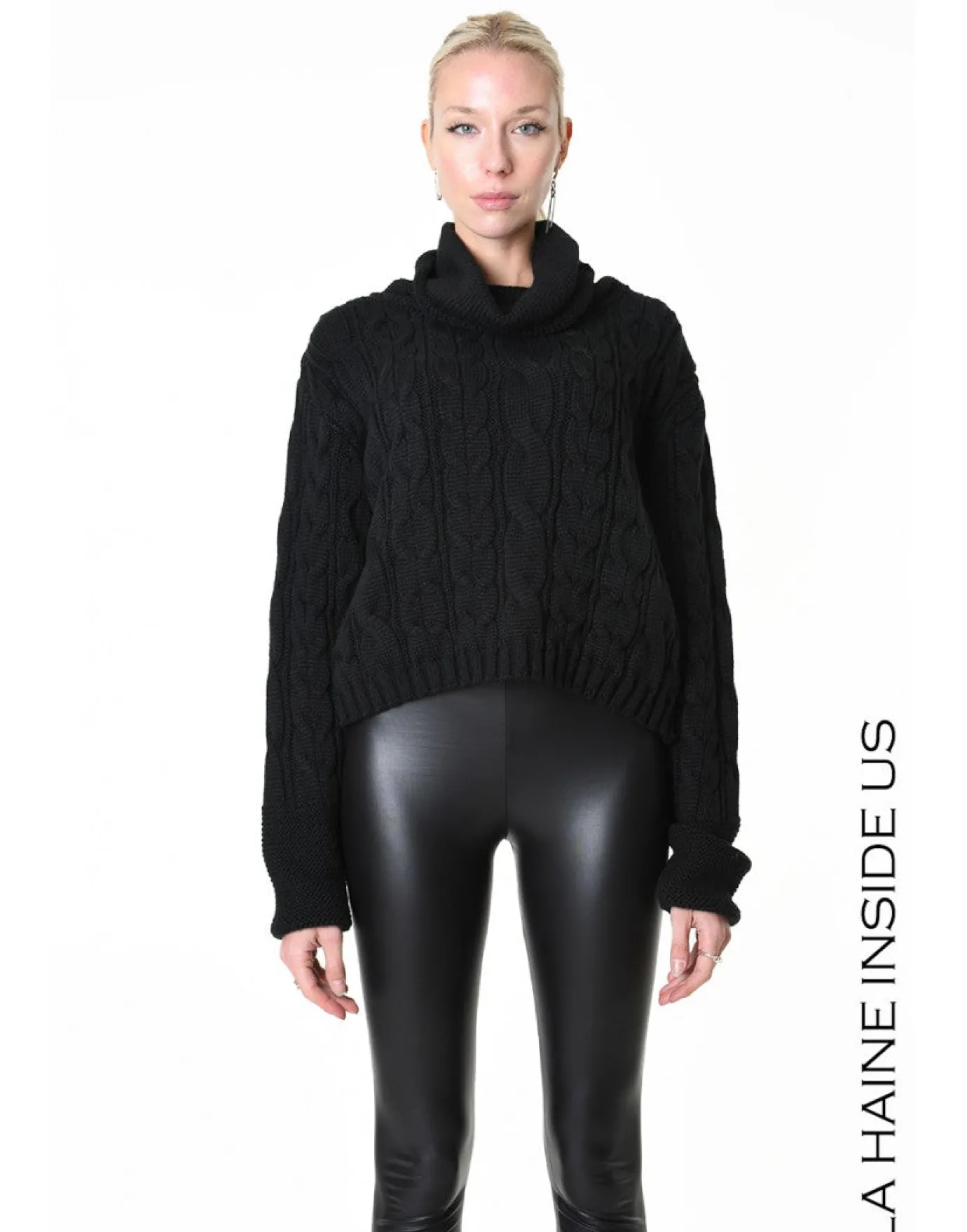 Black Cable Knit Rollneck Sweater