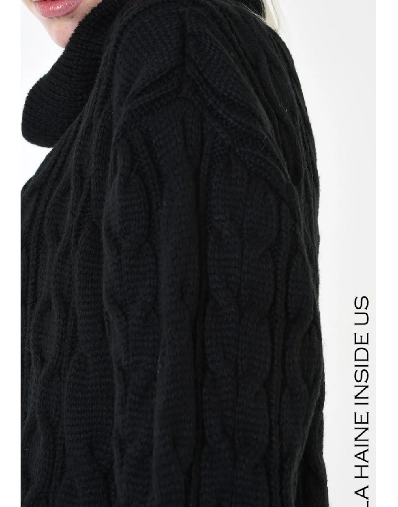 Black Cable Knit Rollneck Sweater