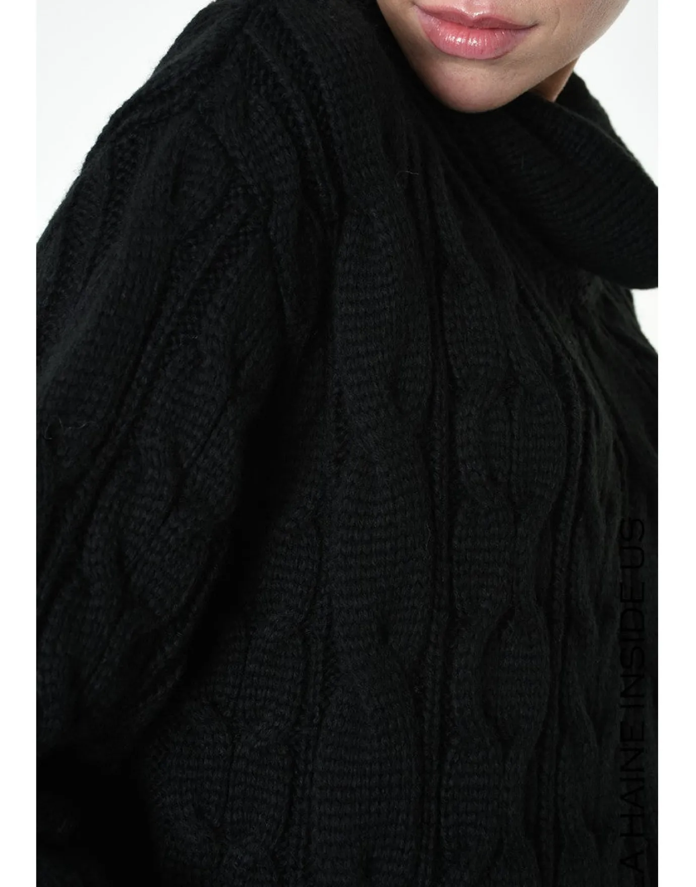 Black Cable Knit Rollneck Sweater