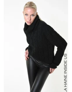 Black Cable Knit Rollneck Sweater