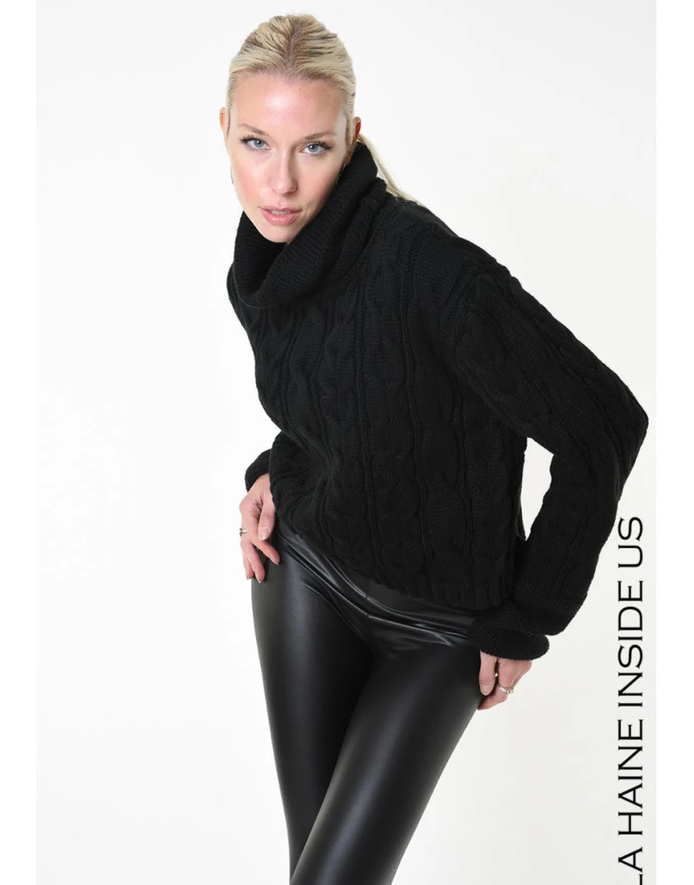 Black Cable Knit Rollneck Sweater