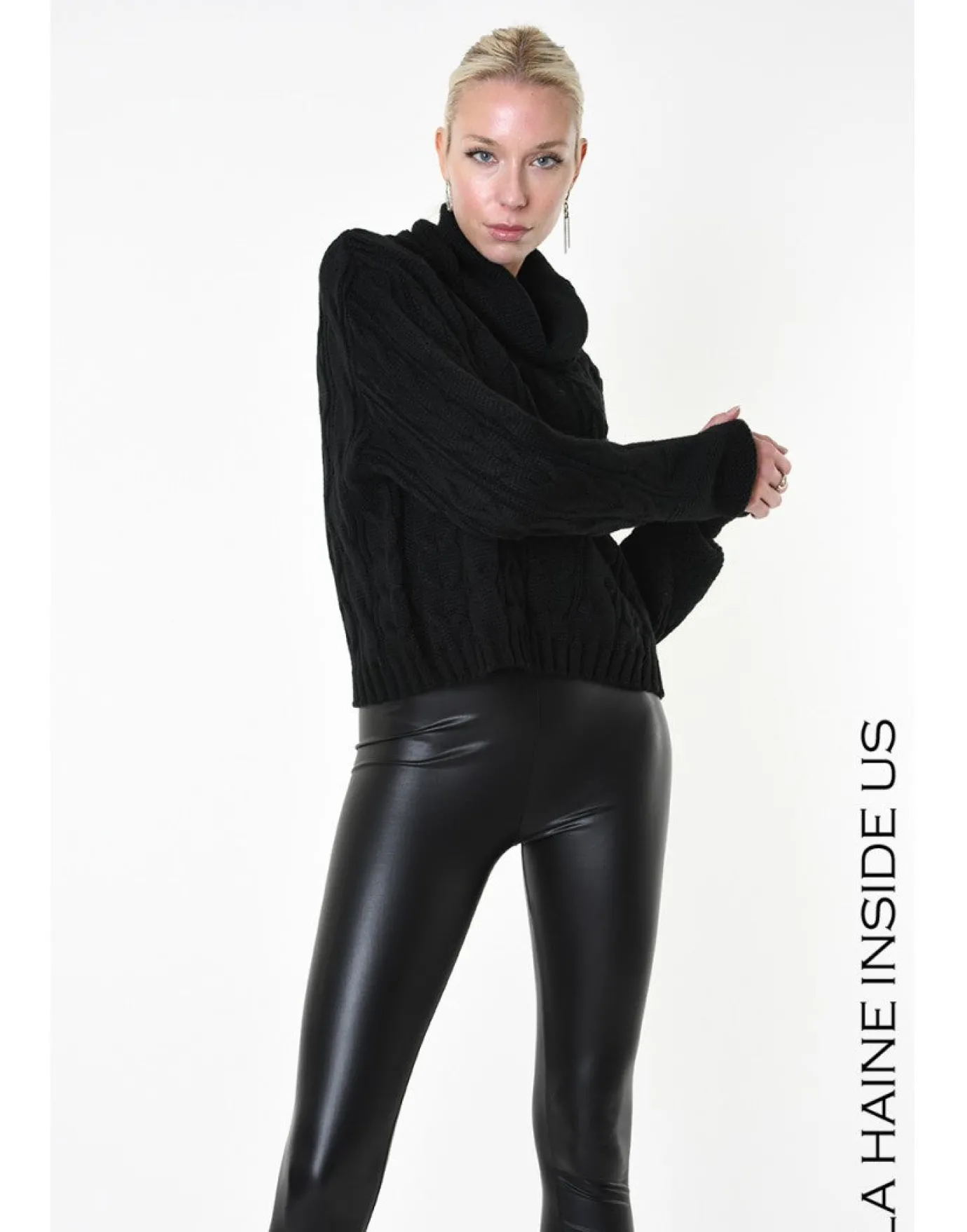Black Cable Knit Rollneck Sweater