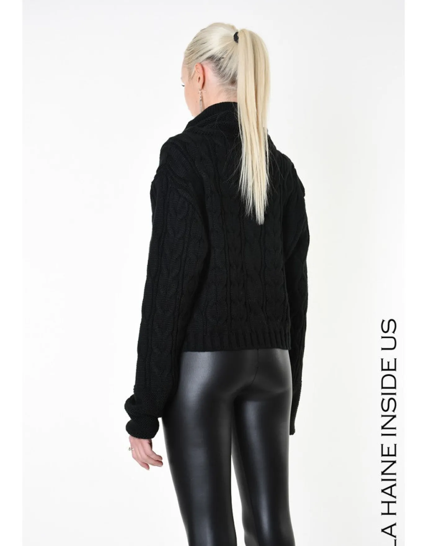 Black Cable Knit Rollneck Sweater