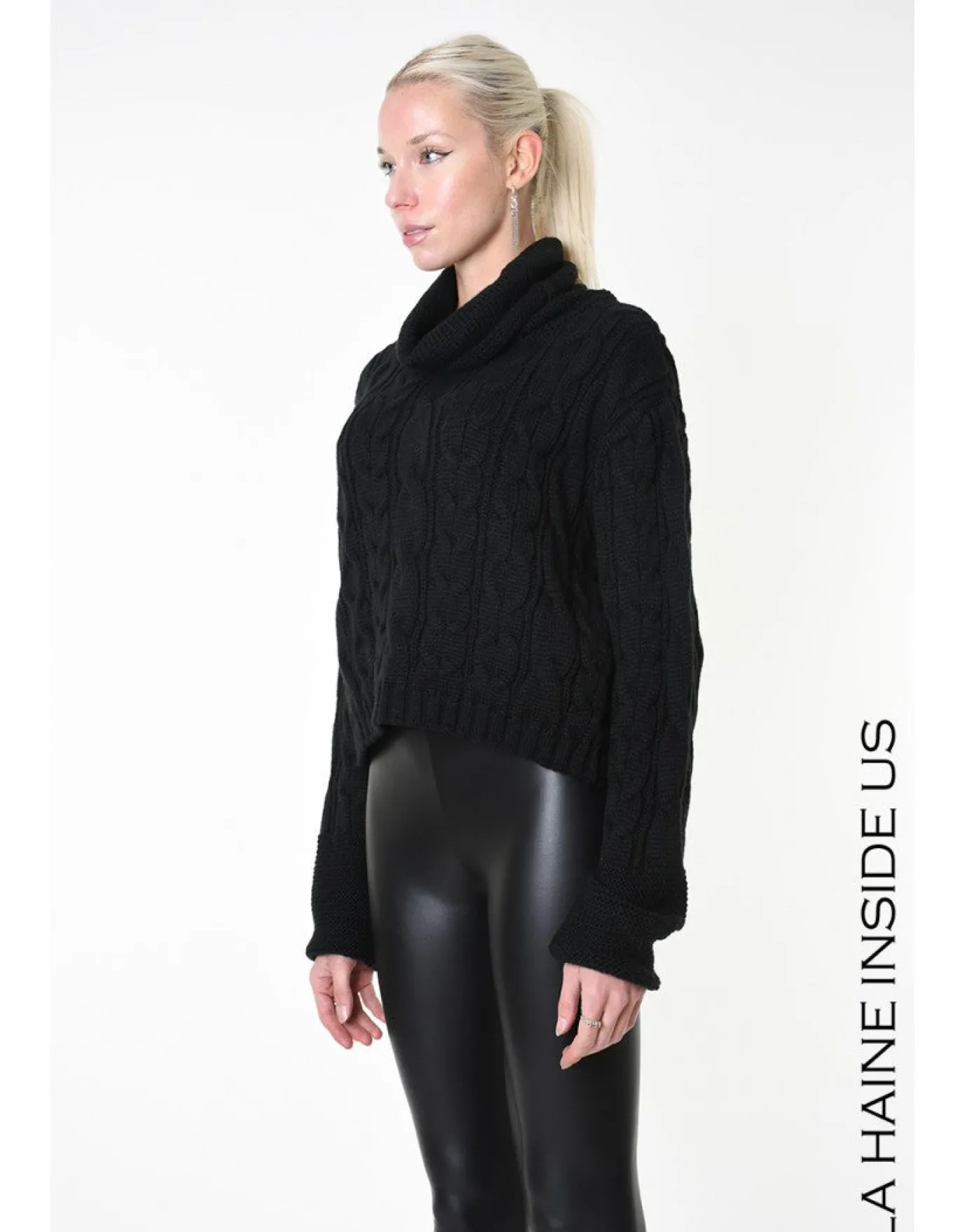 Black Cable Knit Rollneck Sweater