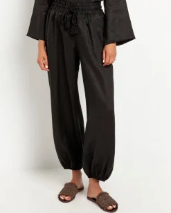 Black Cargo Linen Trousers