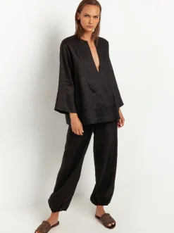 Black Cargo Linen Trousers