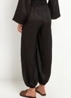 Black Cargo Linen Trousers
