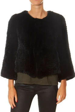 Black Fluted Arm Knitted Rabbit Jacket