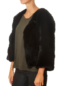 Black Fluted Arm Knitted Rabbit Jacket