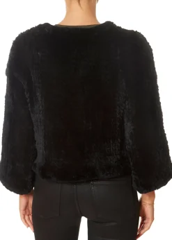 Black Fluted Arm Knitted Rabbit Jacket