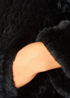 Black Fluted Arm Knitted Rabbit Jacket