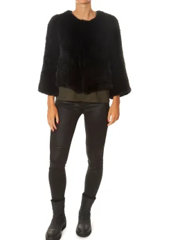Black Fluted Arm Knitted Rabbit Jacket