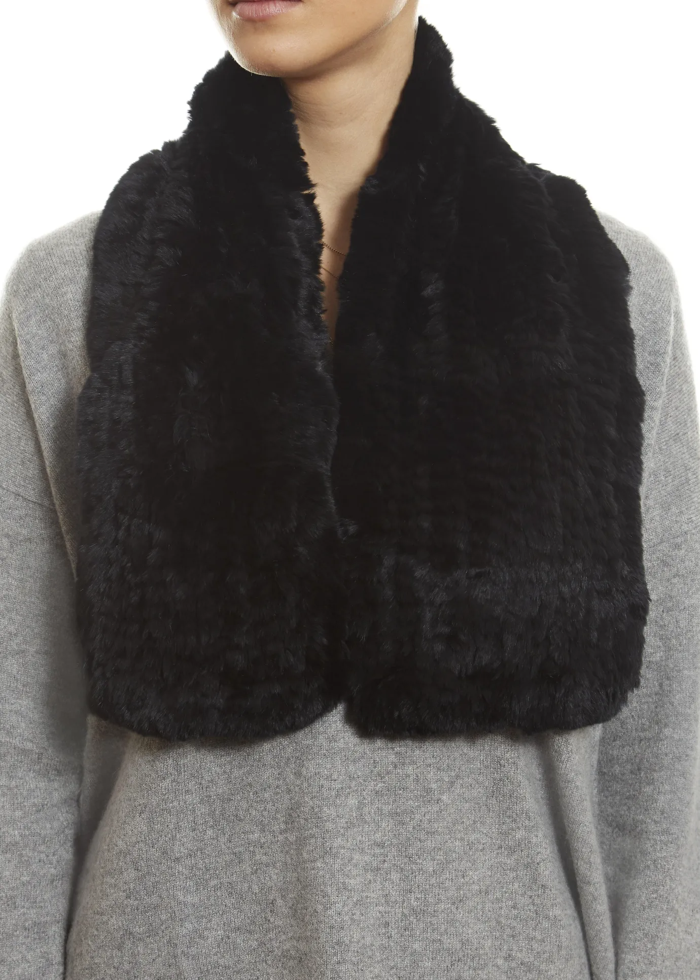 Black Knitted Rex Rabbit 'Loop' Luxury Fur Scarf