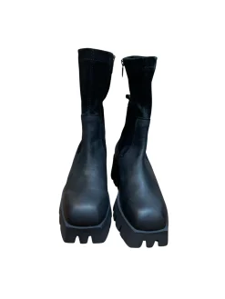 Black Leather and Suede Stretch Ankle Boots