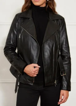 Black Leather Biker Jacket With Belt