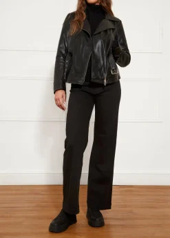 Black Leather Biker Jacket With Belt