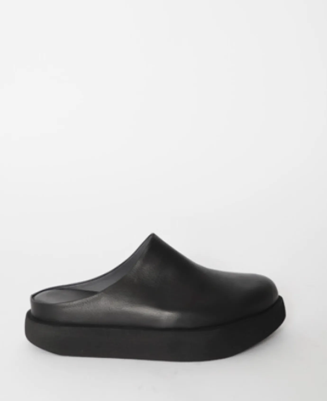 Black Leather Chunky Backlass Mules