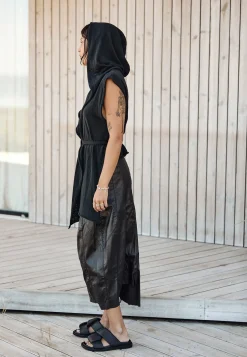 Black leather padded cross mules