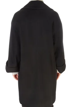 Black Wool Double Breasted Coat With Mink Trim