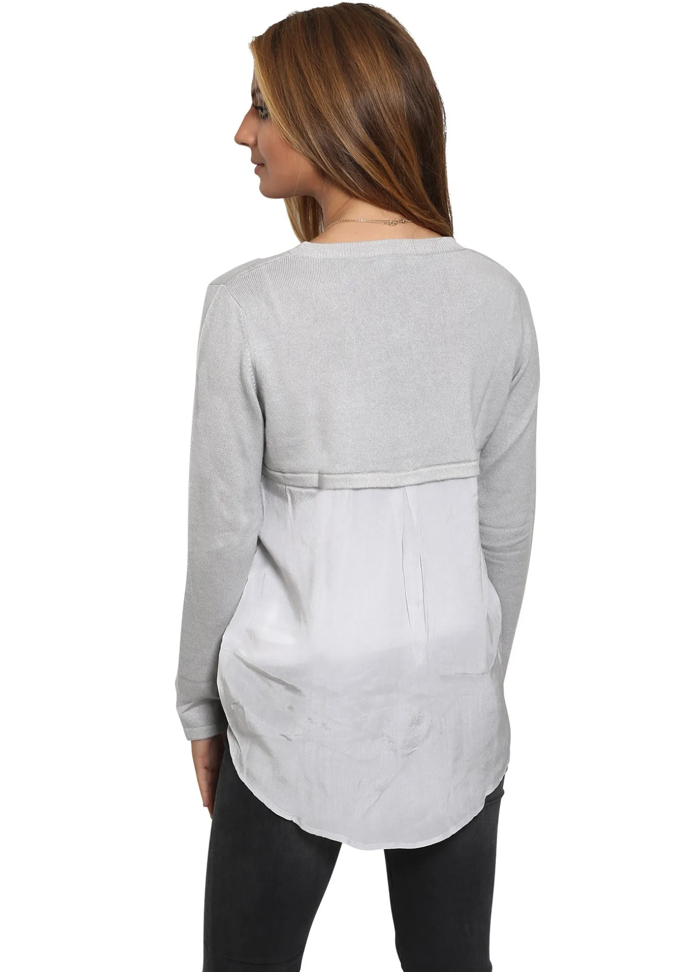 Blue Grey 'White cashmere' Silk Back Cardigan