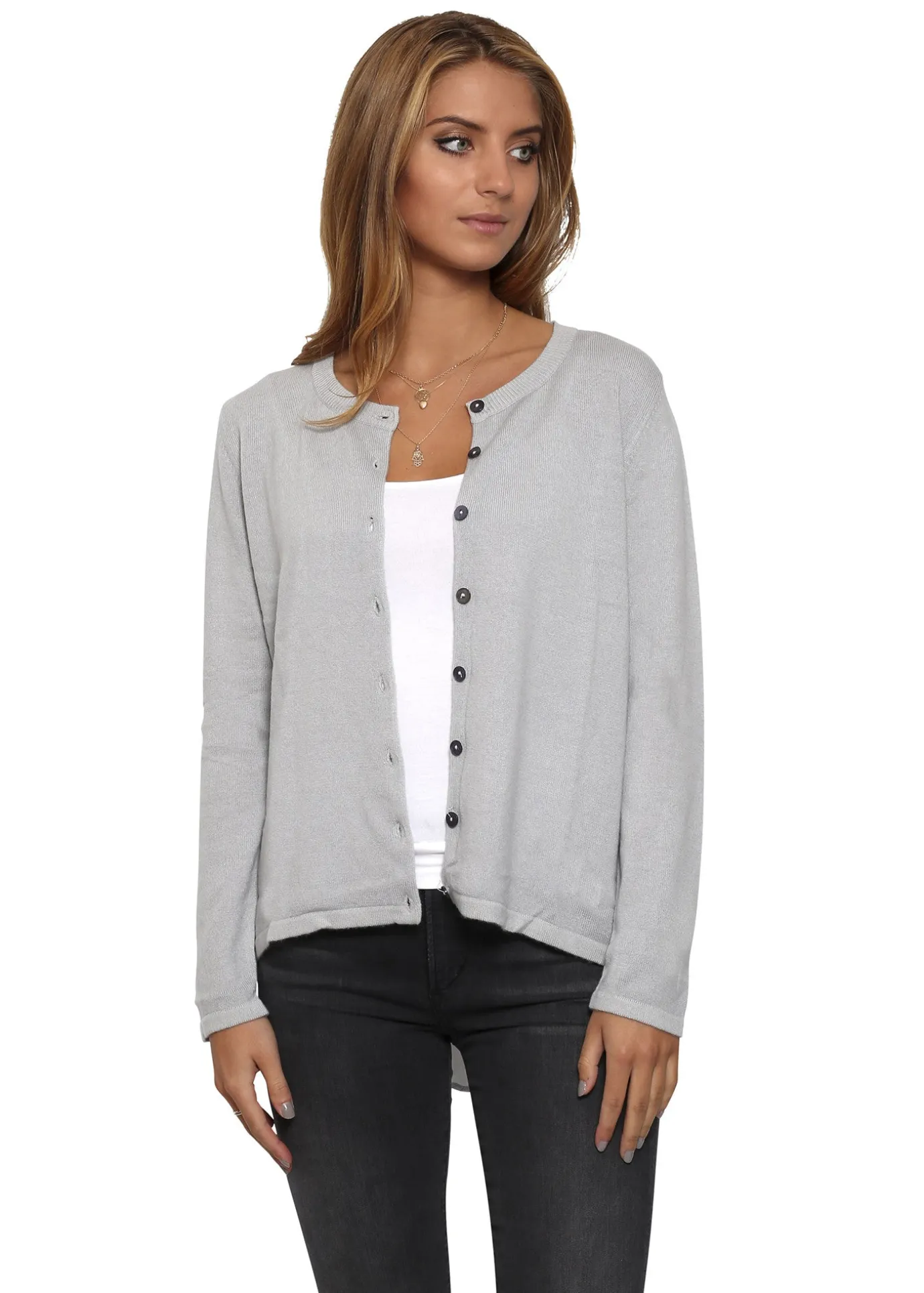 Blue Grey 'White cashmere' Silk Back Cardigan