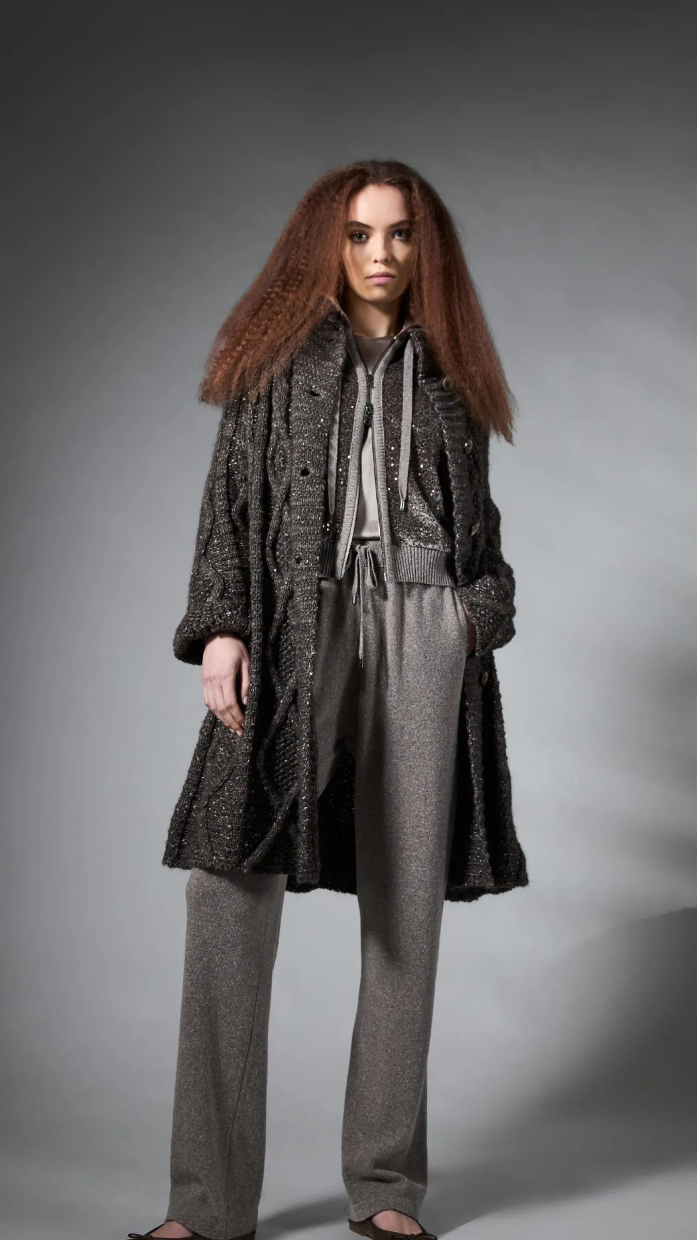 Brown Chunky Mix Cardigan Coat