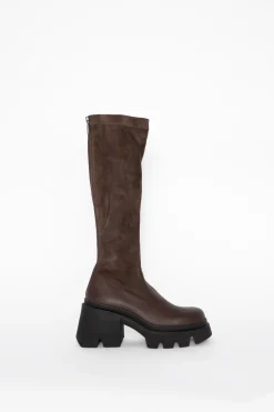 Brown Suede Stretch Leather Long Boot