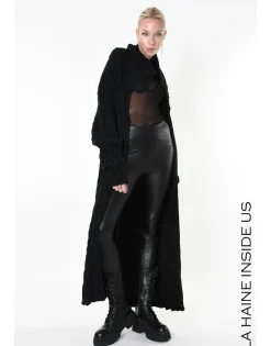 Cable Knit Black Long Cardigan Coat