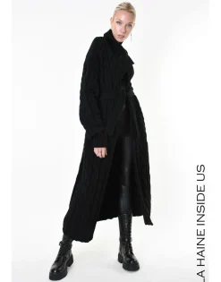 Cable Knit Black Long Cardigan Coat