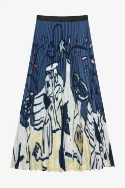 Charming Blue Print Pleated Skirt