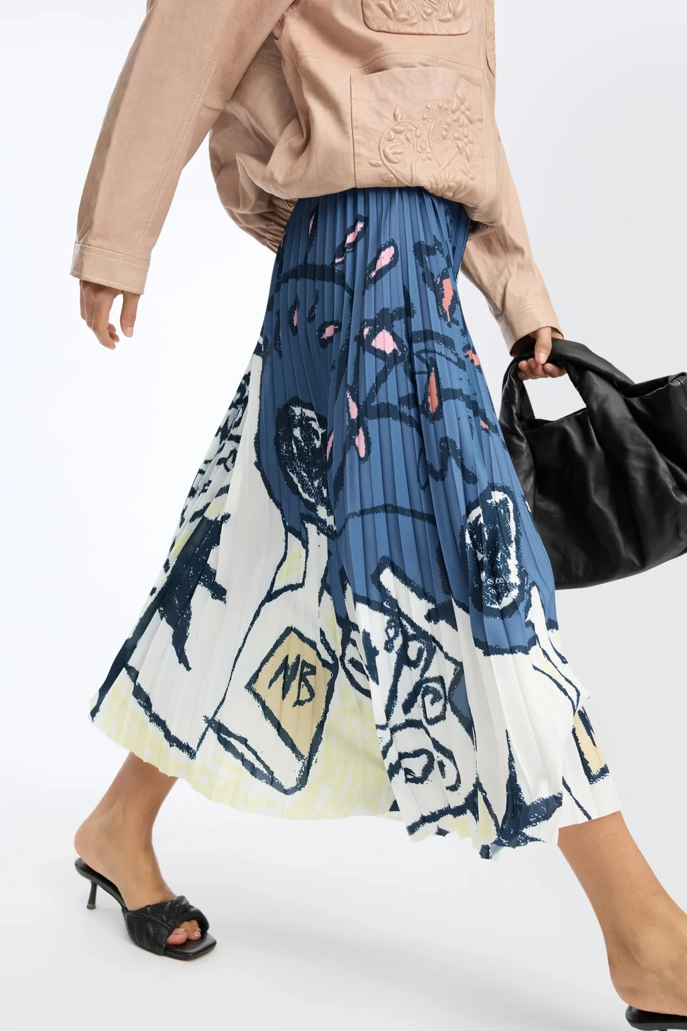 Charming Blue Print Pleated Skirt
