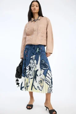 Charming Blue Print Pleated Skirt