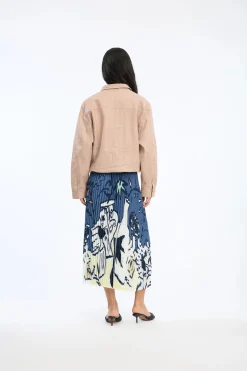 Charming Blue Print Pleated Skirt