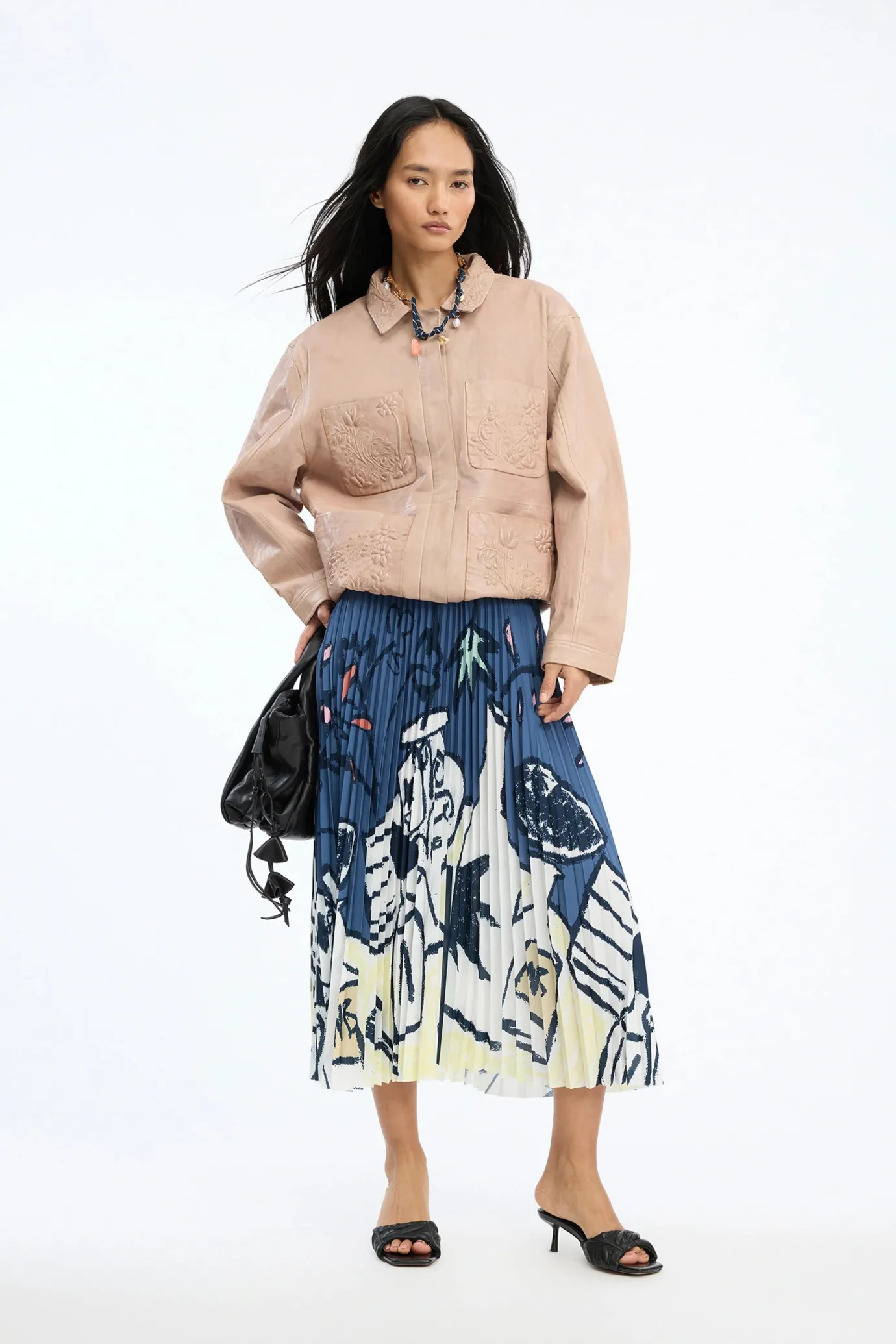 Charming Blue Print Pleated Skirt