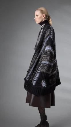 Chunky Oversized Mixed Knit Coat Cardigan