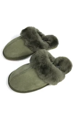 Classic Khaki Green Sheepskin Slippers