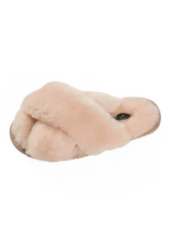 Cream Deep Criss Cross Sheepskin Slippers