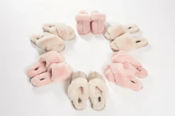 Cream Deep Criss Cross Sheepskin Slippers