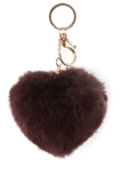 Dark Brown Heart Rabbit Fur Keychain