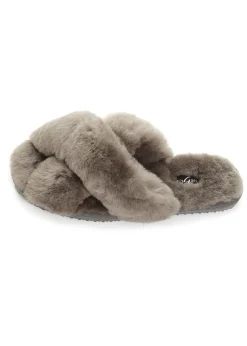Dark Grey Deep Criss Cross Sheepskin Slippers