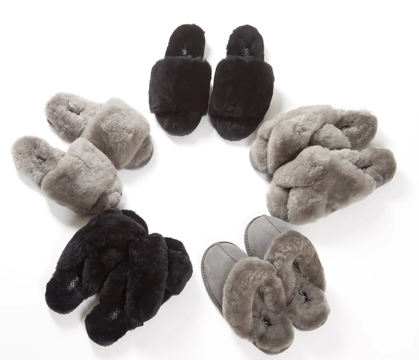 Dark Grey Deep Criss Cross Sheepskin Slippers