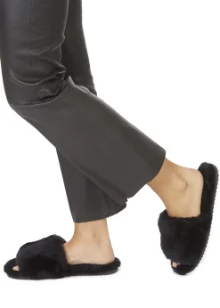 Deep Classic Black Luxury Sheepskin Slipper Slides