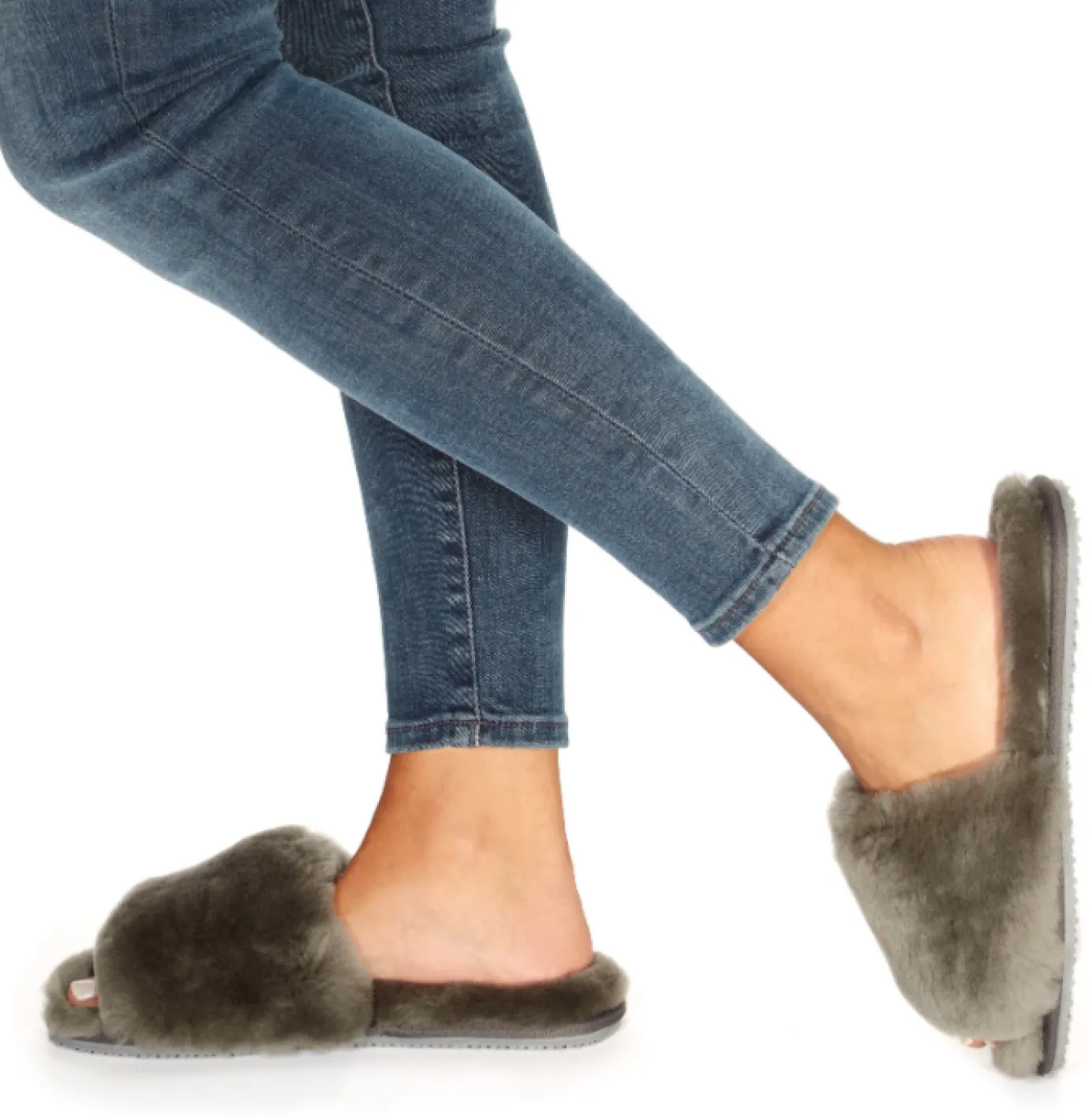 Deep Classic Dark Grey Luxury Sheepskin Slipper Slides
