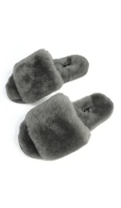 Deep Classic Dark Grey Luxury Sheepskin Slipper Slides